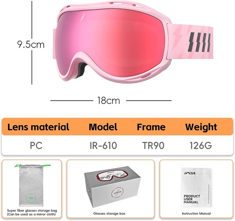 IPOA -Spherical Ski Goggles – PC Lens, TPU Frame, UV400 Protection, Anti-Fog Inner Lens, Snowboard & Skiing Eyewear - Image 3